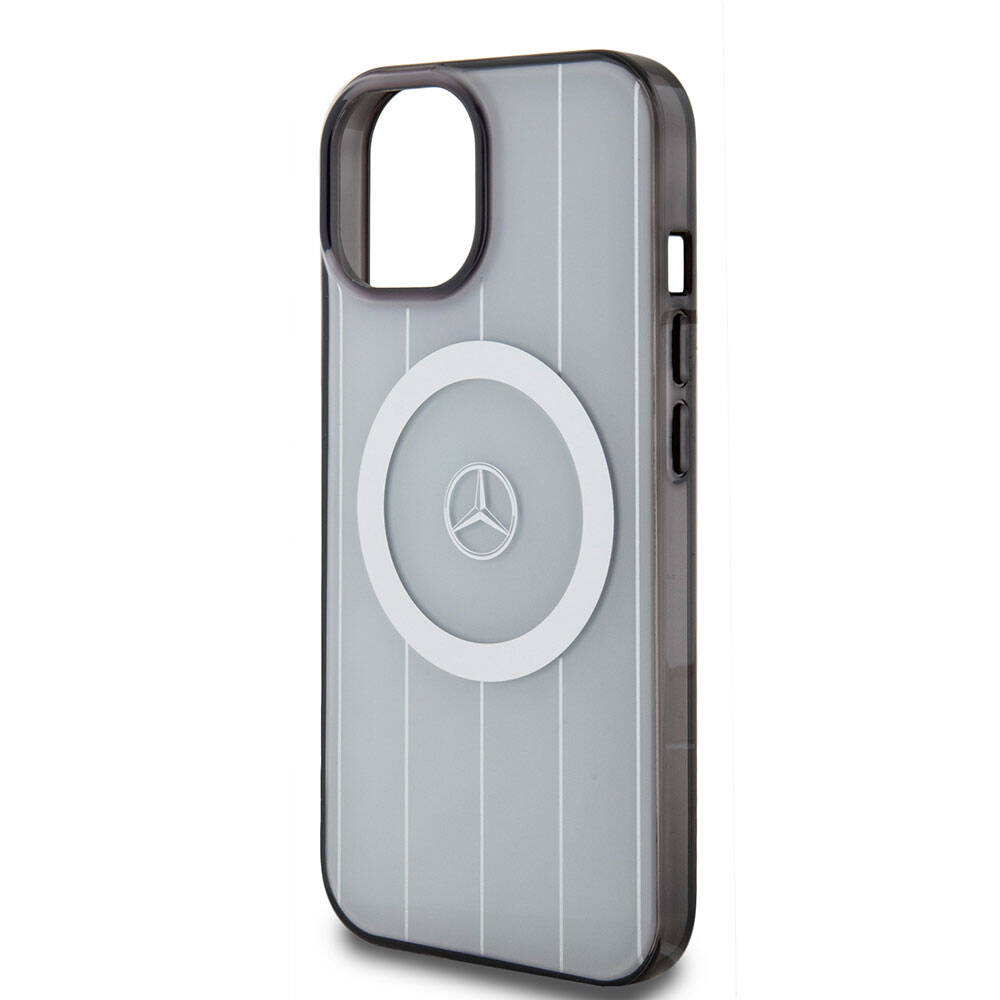 Apple iPhone 15 Kılıf Mercedes Benz Orjinal Lisanslı M-safe Şarj Özellikli Çift Katmanlı Paralel Çizgi Desenli Kapak