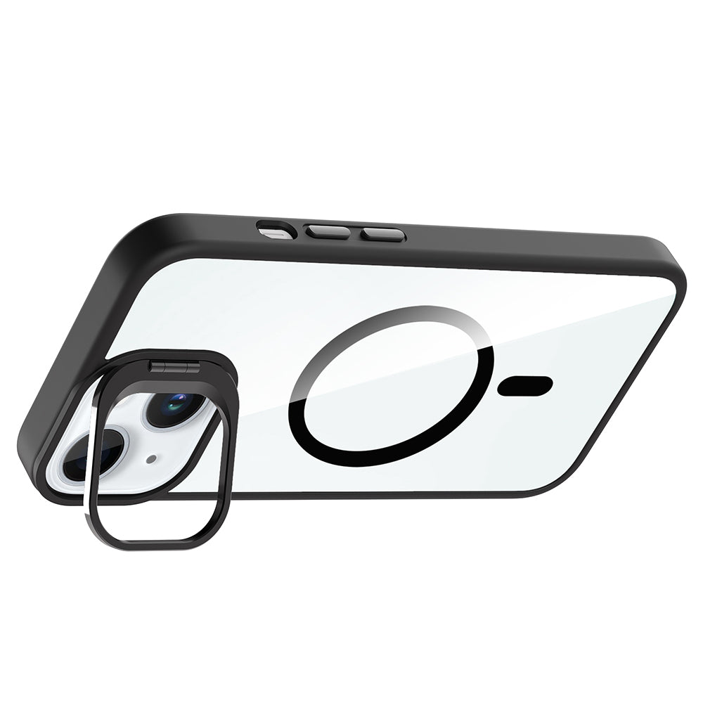 Apple iPhone 15 Kılıf Standlı ve Kamera Lens Hediyeli M-Safe Şarj Özellikli Zore Etro Kapak