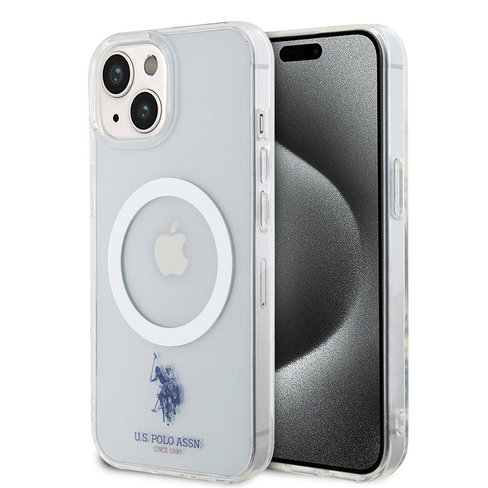 Apple iPhone 15 Kılıf U.S. Polo Assn. Orjinal Lisanslı M-safe Şarj Özellikli Transparan Tasarım Kapak
