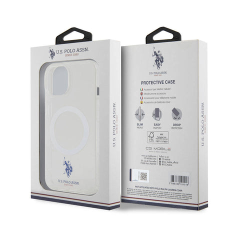 Apple iPhone 15 Kılıf U.S. Polo Assn. Orjinal Lisanslı M-safe Şarj Özellikli Transparan Tasarım Kapak