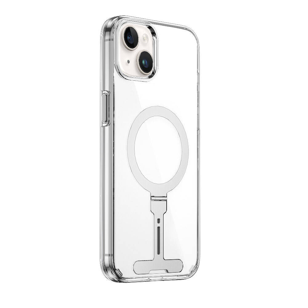 Apple iPhone 15 Kılıf Wiwu FYY-014 M-safe Şarj Özellikli Alüminyum Alaşım Metal Standlı Şeffaf Kapak