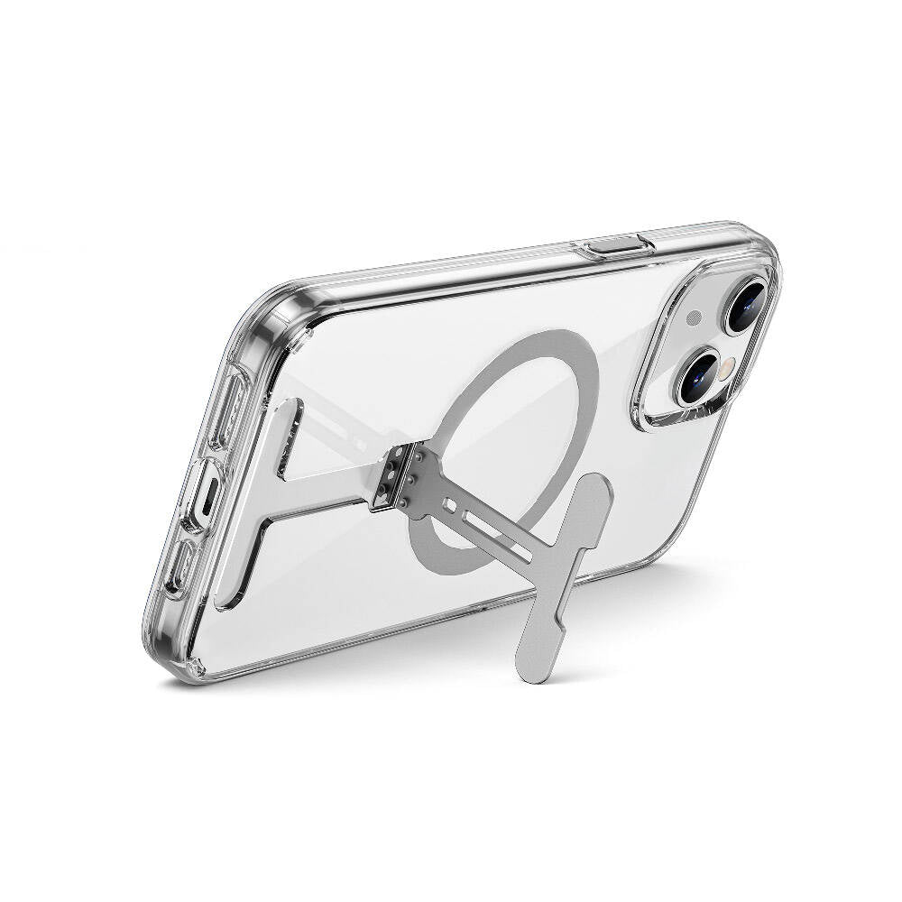 Apple iPhone 15 Kılıf Wiwu FYY-014 M-safe Şarj Özellikli Alüminyum Alaşım Metal Standlı Şeffaf Kapak