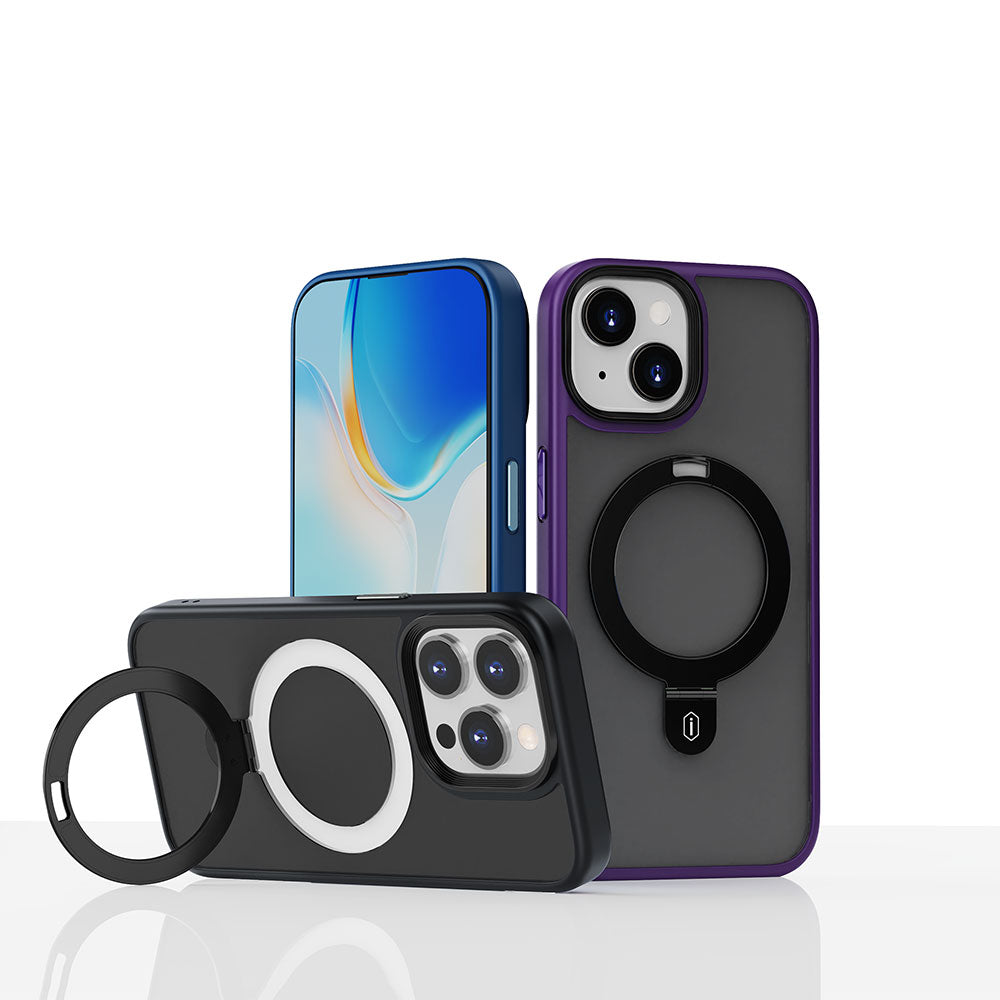 Apple iPhone 15 Kılıf Wiwu ZMM-010 M-safe Şarj Özellikli Mat Arka Yüzey Standlı Kapak