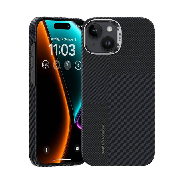 Apple iPhone 15 M-safe Şarj Özellikli Karbon Fiber Benks Montage ArmorAir Kevlar Kapak