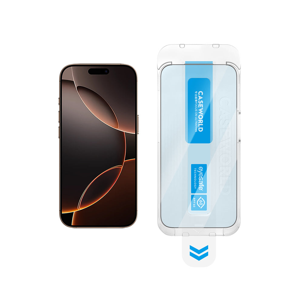 Apple iPhone 15 Plus CaseWorld Applicator Serisi 2.5D Eyesafe Mavi Işık Teknolojili 0.33mm Temperli Cam Ekran Koruyucu + Uygulama Aparatı