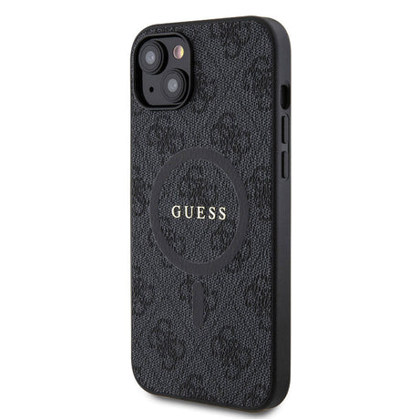 Apple iPhone 15 Plus Guess Orjinal Lisanslı M-safe Şarj Özellikli PU Halkalı 4G Desenli Yazı Logolu Kapak