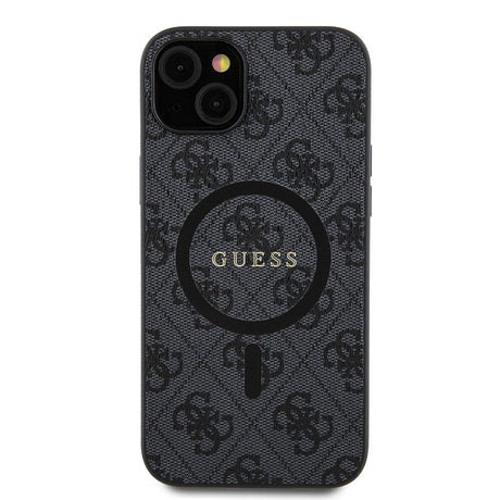 Apple iPhone 15 Plus Guess Orjinal Lisanslı M-safe Şarj Özellikli PU Halkalı 4G Desenli Yazı Logolu Kapak