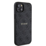 Apple iPhone 15 Plus Guess Orjinal Lisanslı M-safe Şarj Özellikli PU Halkalı 4G Desenli Yazı Logolu Kapak