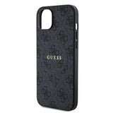 Apple iPhone 15 Plus Guess Orjinal Lisanslı M-safe Şarj Özellikli PU Halkalı 4G Desenli Yazı Logolu Kapak