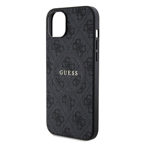 Apple iPhone 15 Plus Guess Orjinal Lisanslı M-safe Şarj Özellikli PU Halkalı 4G Desenli Yazı Logolu Kapak