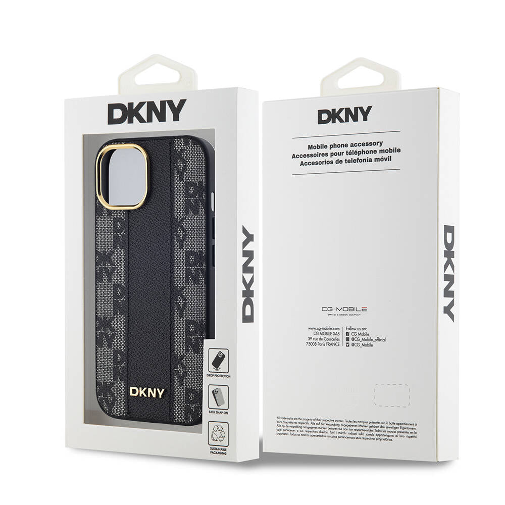 Apple iPhone 15 Plus Kılıf DKNY Orjinal Lisanslı M-safe Şarj Özellikli 3D Yazılı Checkered Pattern Kapak