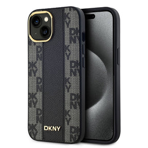 Apple iPhone 15 Plus Kılıf DKNY Orjinal Lisanslı M-safe Şarj Özellikli 3D Yazılı Checkered Pattern Kapak