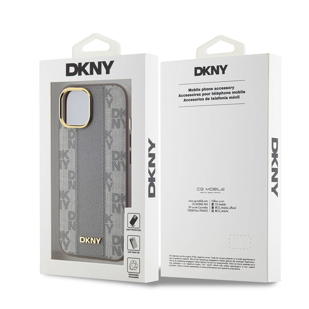 Apple iPhone 15 Plus Kılıf DKNY Orjinal Lisanslı M-safe Şarj Özellikli 3D Yazılı Checkered Pattern Kapak