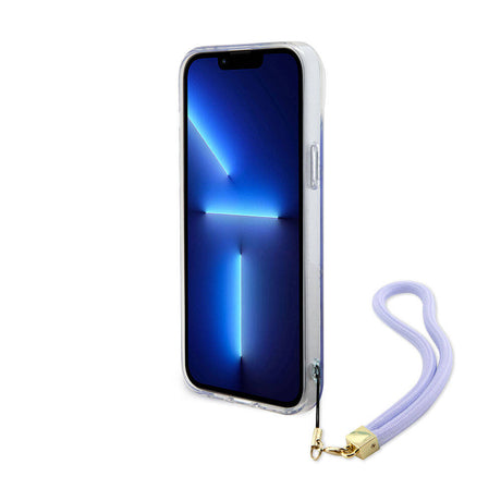 Apple iPhone 15 Plus Kılıf Guess Orjinal Lisanslı Desenli Yazı Logolu Askı İpli Holografik Glitter Peony Kapak