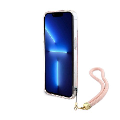 Apple iPhone 15 Plus Kılıf Guess Orjinal Lisanslı Desenli Yazı Logolu Askı İpli Holografik Glitter Peony Kapak