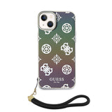 Apple iPhone 15 Plus Kılıf Guess Orjinal Lisanslı Desenli Yazı Logolu Askı İpli Holografik Glitter Peony Kapak
