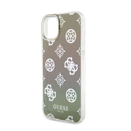 Apple iPhone 15 Plus Kılıf Guess Orjinal Lisanslı Desenli Yazı Logolu Askı İpli Holografik Glitter Peony Kapak