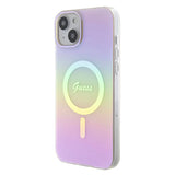 Apple iPhone 15 Plus Kılıf Guess Orjinal Lisanslı M-safe Şarj Özellikli Yazı Logolu Iridescent Kapak