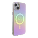 Apple iPhone 15 Plus Kılıf Guess Orjinal Lisanslı M-safe Şarj Özellikli Yazı Logolu Iridescent Kapak