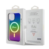 Apple iPhone 15 Plus Kılıf Guess Orjinal Lisanslı M-safe Şarj Özellikli Yazı Logolu Iridescent Kapak