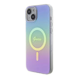 Apple iPhone 15 Plus Kılıf Guess Orjinal Lisanslı M-safe Şarj Özellikli Yazı Logolu Iridescent Kapak