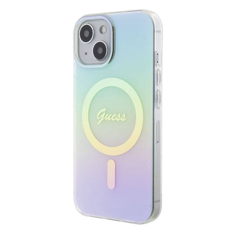 Apple iPhone 15 Plus Kılıf Guess Orjinal Lisanslı M-safe Şarj Özellikli Yazı Logolu Iridescent Kapak
