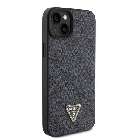 Apple iPhone 15 Plus Kılıf Guess Orjinal Lisanslı PU Deri Askılı Taşlı Üçgen Logo 4G Desenli Strass Crossbody Kapak