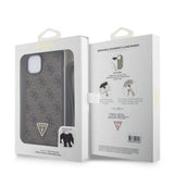 Apple iPhone 15 Plus Kılıf Guess Orjinal Lisanslı PU Deri Askılı Taşlı Üçgen Logo 4G Desenli Strass Crossbody Kapak