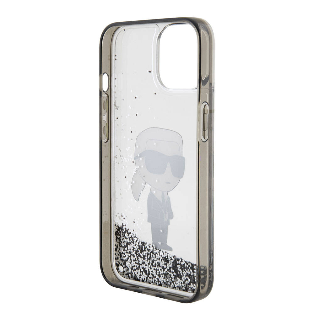 Apple iPhone 15 Plus Kılıf Karl Lagerfeld İkonik Sıvılı Glitter Orjinal Lisanslı Kapak