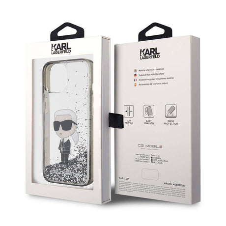Apple iPhone 15 Plus Kılıf Karl Lagerfeld İkonik Sıvılı Glitter Orjinal Lisanslı Kapak