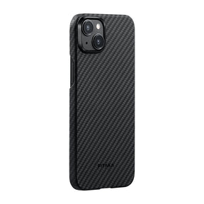 Apple iPhone 15 Plus Kılıf M-safe Şarj Özellikli 1500D Aramid Fiber Pitaka Ultra-Slim Classic Serisi Black-Grey Twill Kapak