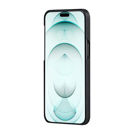 Apple iPhone 15 Plus Kılıf M-safe Şarj Özellikli 600D Aramid Fiber Pitaka Ultra-Slim Classic Serisi Black-Grey Twill Kapak