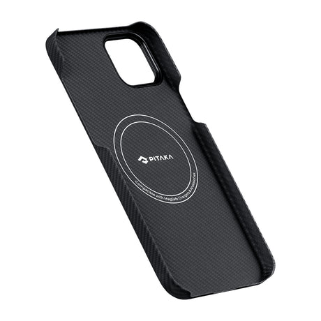 Apple iPhone 15 Plus Kılıf M-safe Şarj Özellikli 600D Aramid Fiber Pitaka Ultra-Slim Classic Serisi Black-Grey Twill Kapak