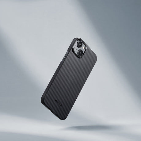 Apple iPhone 15 Plus Kılıf M-safe Şarj Özellikli 600D Aramid Fiber Pitaka Ultra-Slim Classic Serisi Black-Grey Twill Kapak