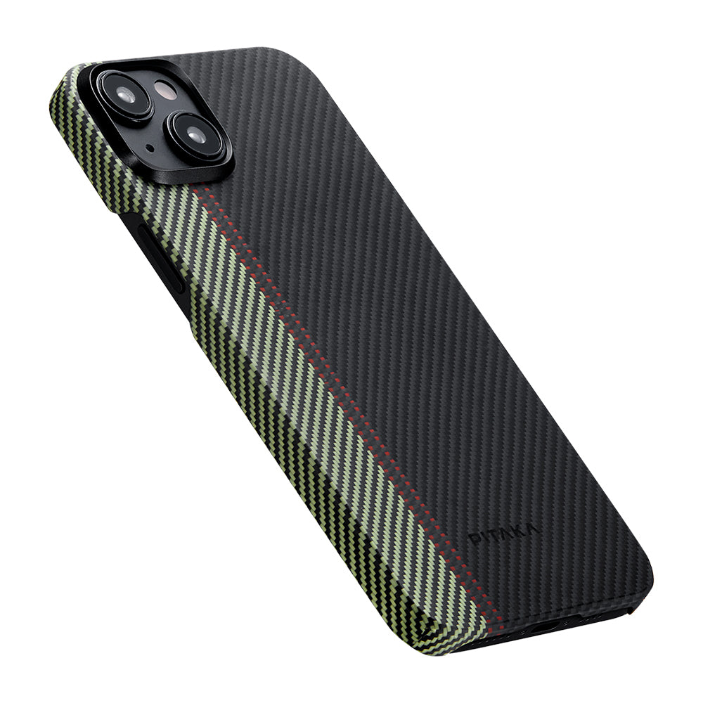 Apple iPhone 15 Plus Kılıf M-safe Şarj Özellikli 600D Aramid Fiber Pitaka Tactile Woven Orchestra Serisi Overture Kapak