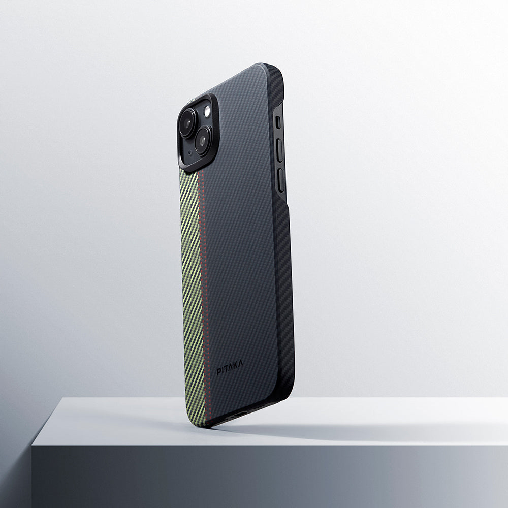 Apple iPhone 15 Plus Kılıf M-safe Şarj Özellikli 600D Aramid Fiber Pitaka Tactile Woven Orchestra Serisi Overture Kapak