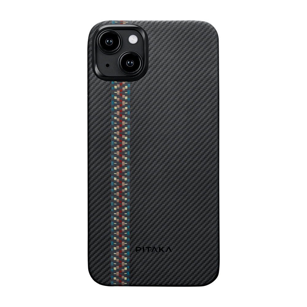 Apple iPhone 15 Plus Kılıf M-safe Şarj Özellikli 600D Aramid Fiber Pitaka Tactile Woven Orchestra Serisi Rhapsody Kapak