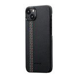 Apple iPhone 15 Plus Kılıf M-safe Şarj Özellikli 600D Aramid Fiber Pitaka Tactile Woven Orchestra Serisi Rhapsody Kapak
