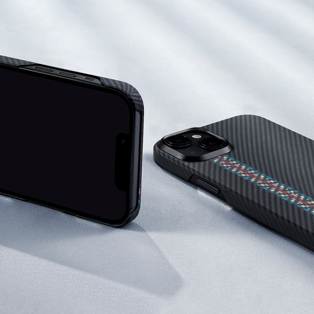 Apple iPhone 15 Plus Kılıf M-safe Şarj Özellikli 600D Aramid Fiber Pitaka Tactile Woven Orchestra Serisi Rhapsody Kapak