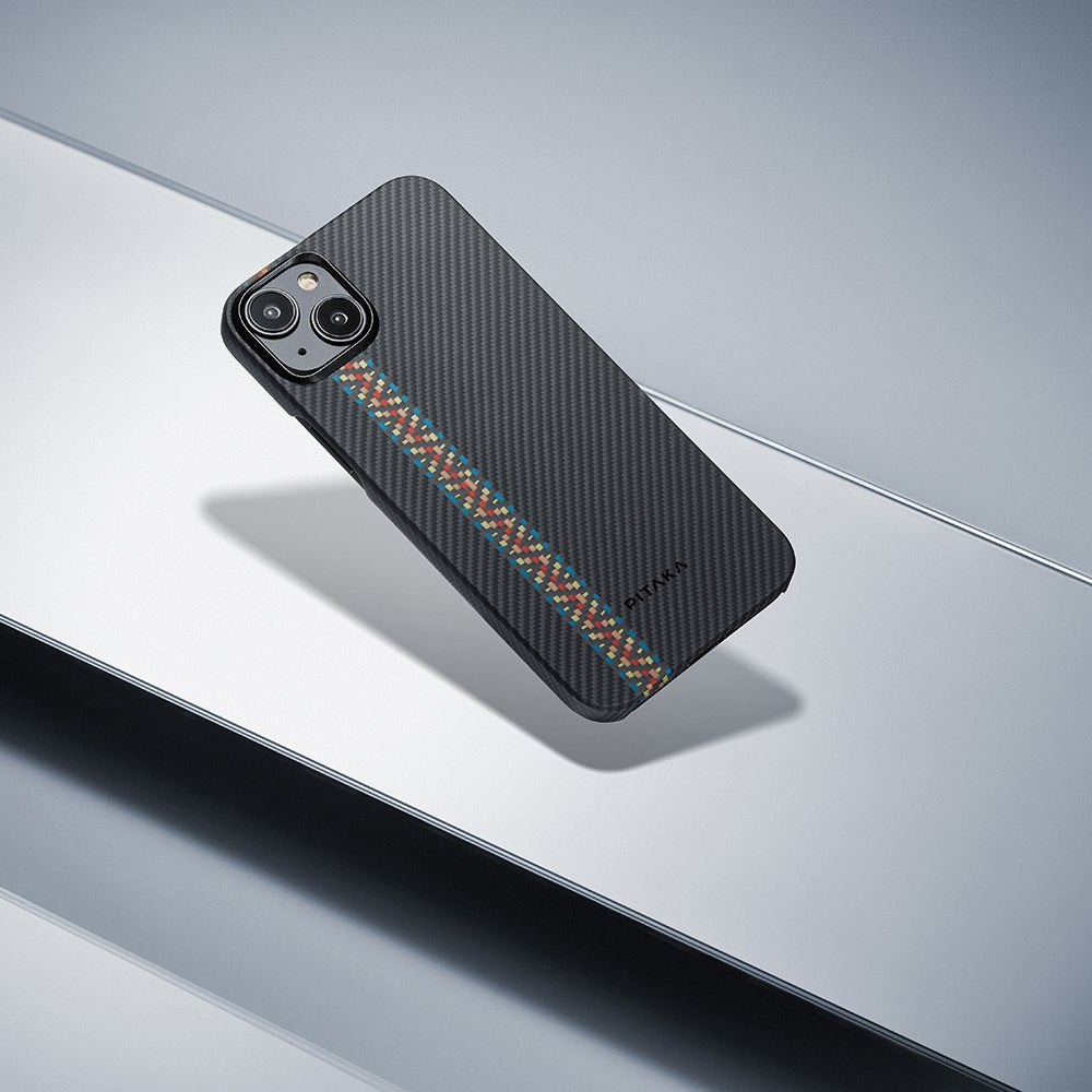 Apple iPhone 15 Plus Kılıf M-safe Şarj Özellikli 600D Aramid Fiber Pitaka Tactile Woven Orchestra Serisi Rhapsody Kapak