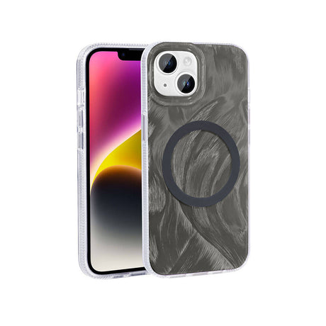 Apple iPhone 15 Plus Kılıf M-safe Şarj Özellikli Fırça Boya Desenli Zore Palet Kapak