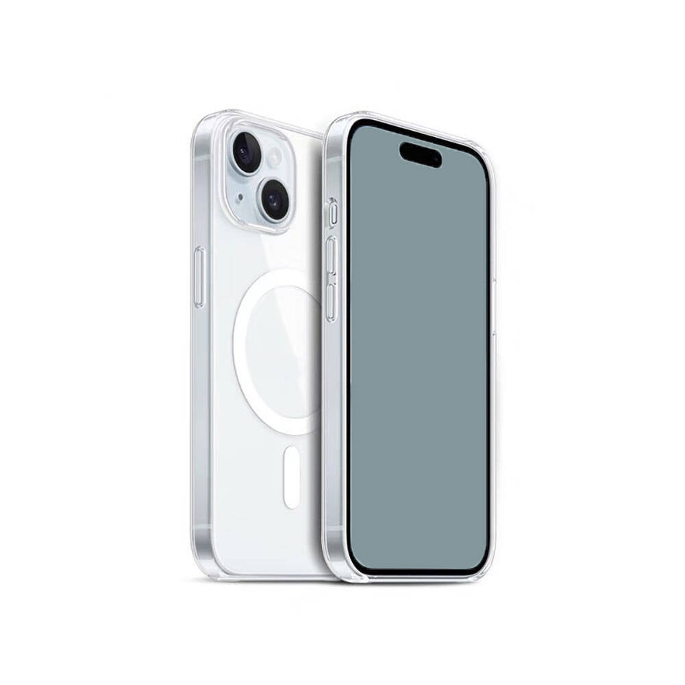 Apple iPhone 15 Plus Kılıf M-safe Şarj Özellikli Şeffaf Sert PC Zore Embos Kapak