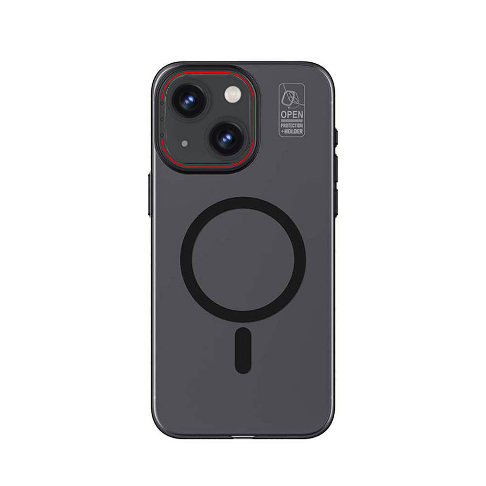 Apple iPhone 15 Plus Kılıf M-safe Şarj Özellikli Standlı Metal Kamera Çerçeveli Mat Recci Glaze Serisi Kapak