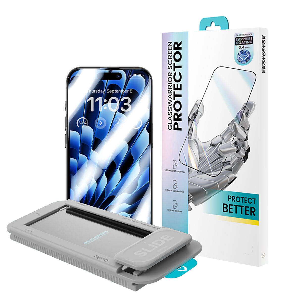 Apple iPhone 15 Pro Benks Glass Warrior Safir Coating Ekran Koruyucu + Kolay Uygulama Aparatlı