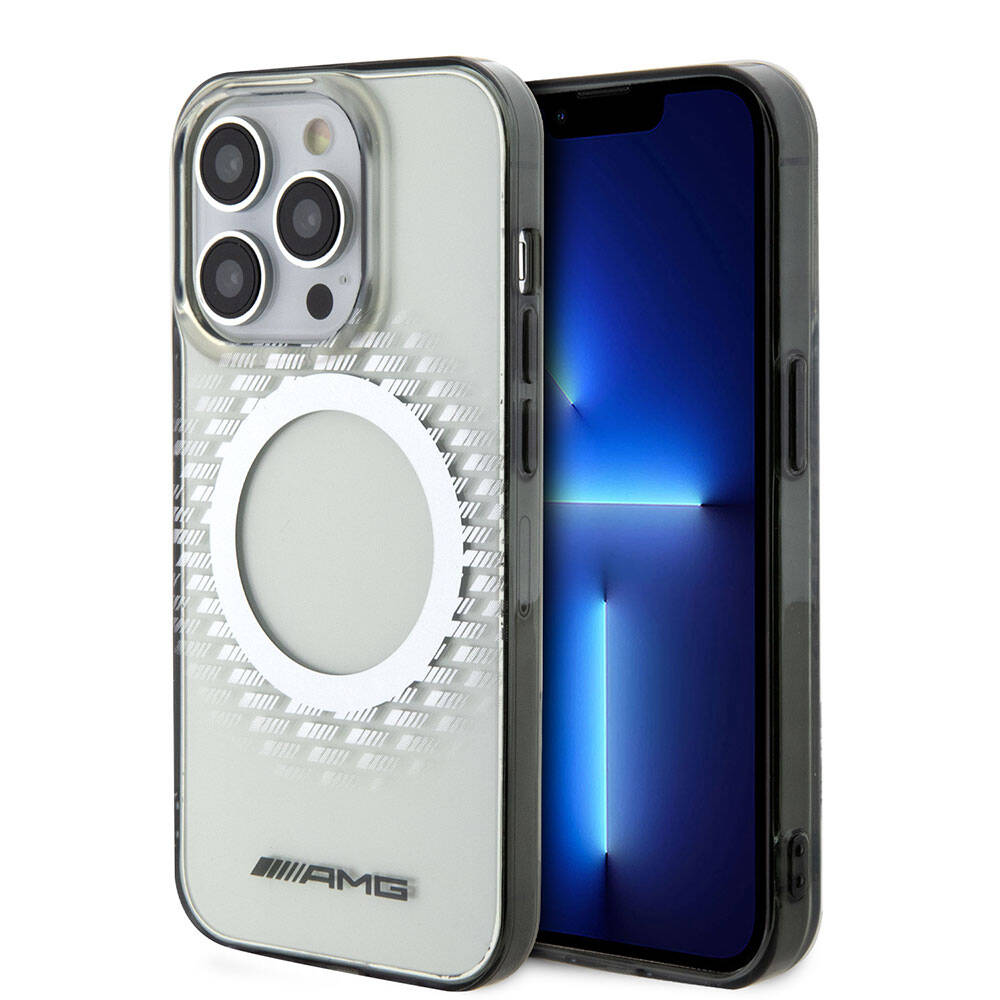 Apple iPhone 15 Pro Kılıf AMG Orjinal Lisanslı M-safe Şarj Özellikli Transparan Dörtgen Desenli Kapak