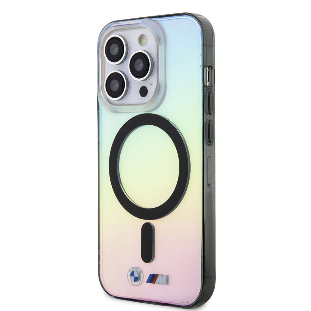 Apple iPhone 15 Pro Kılıf BMW M-safe Şarj Özellikli Transparan Renk Geçişli Iridescent Orjinal Lisanslı Kapak