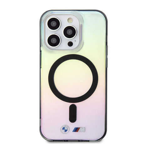 Apple iPhone 15 Pro Kılıf BMW M-safe Şarj Özellikli Transparan Renk Geçişli Iridescent Orjinal Lisanslı Kapak
