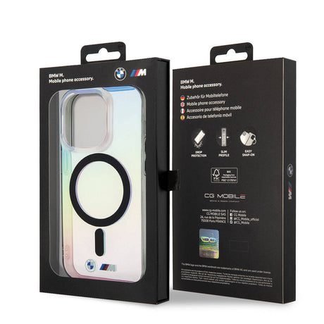 Apple iPhone 15 Pro Kılıf BMW M-safe Şarj Özellikli Transparan Renk Geçişli Iridescent Orjinal Lisanslı Kapak