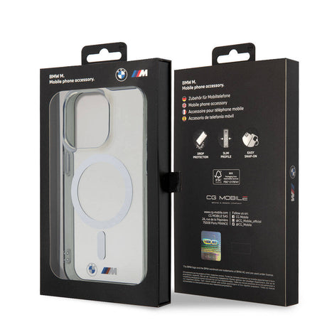 Apple iPhone 15 Pro Kılıf BMW M-safe Şarj Özellikli Transparan Silver Ring Orjinal Lisanslı Kapak