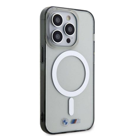 Apple iPhone 15 Pro Kılıf BMW M-safe Şarj Özellikli Transparan Silver Ring Orjinal Lisanslı Kapak
